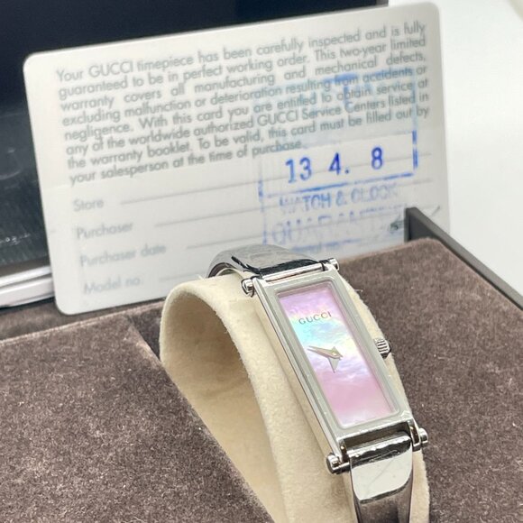 Gucci Pink Mother of Pearl Horsebit Silver Watch in original Box w/ Cards - Picture 9 of 11